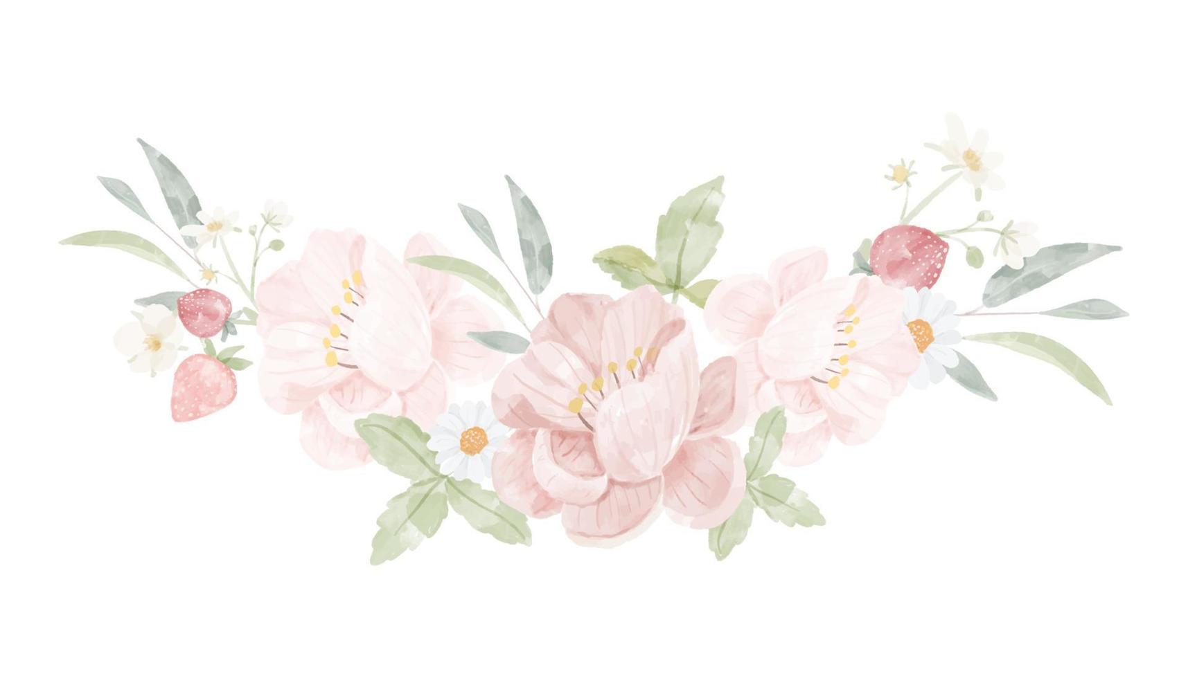 ramo de flores de peonía rosa acuarela aislado sobre fondo blanco vector