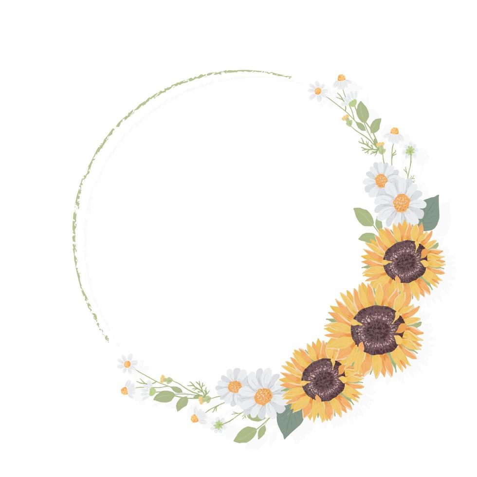 yellow sunflower wreath frame for fall harvest sea vector