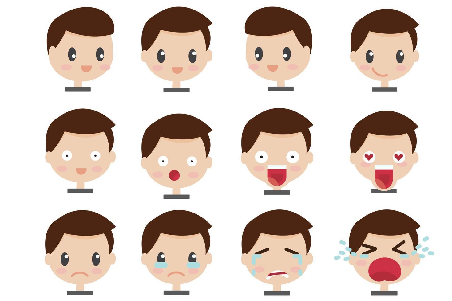 conjunto de expresiones faciales de un hombre de cabello castaño en diferentes emociones masculinas lindo personaje de dibujos animados vector