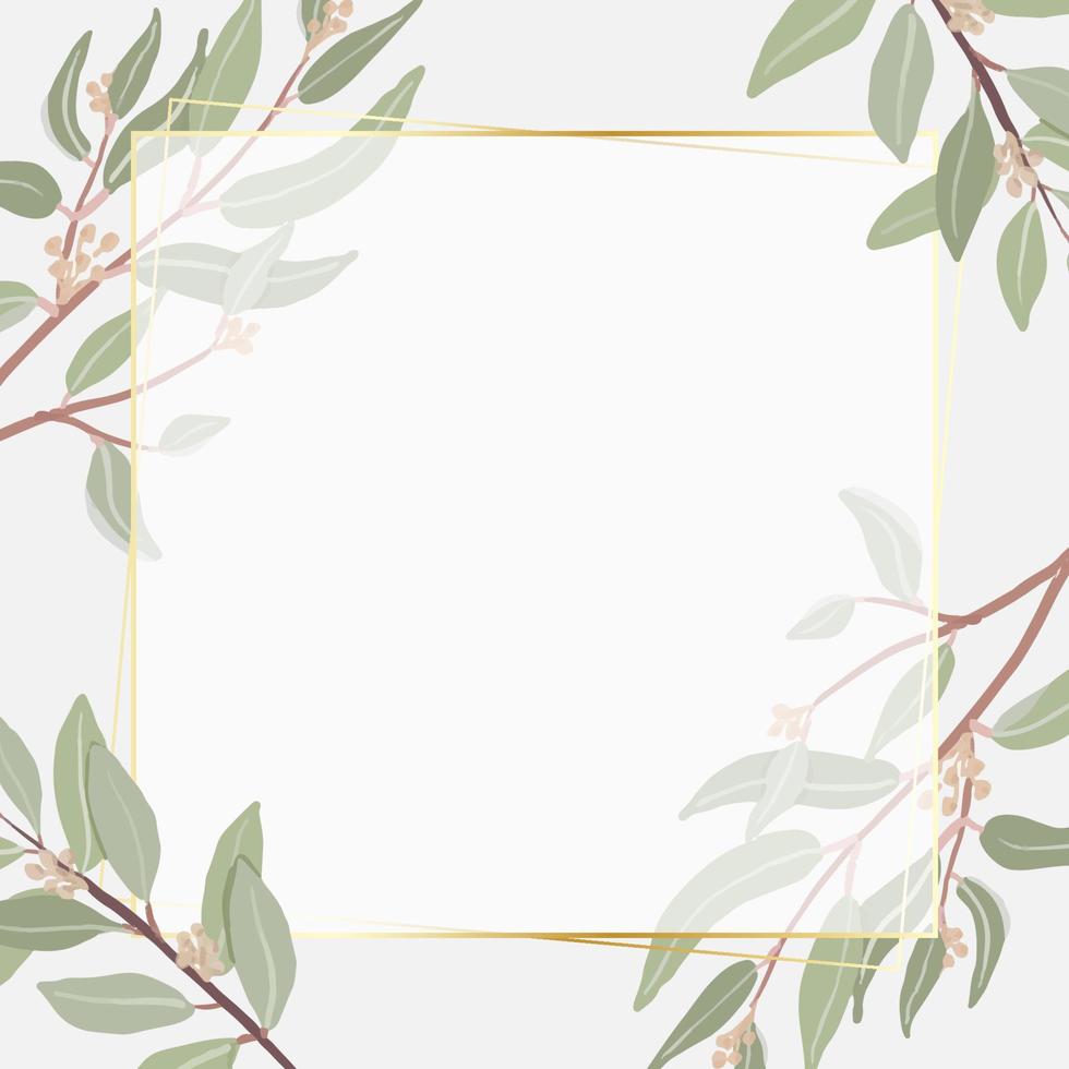 beautiful minimal seeded eucalyptus leaves square banner golden frame background for banner vector