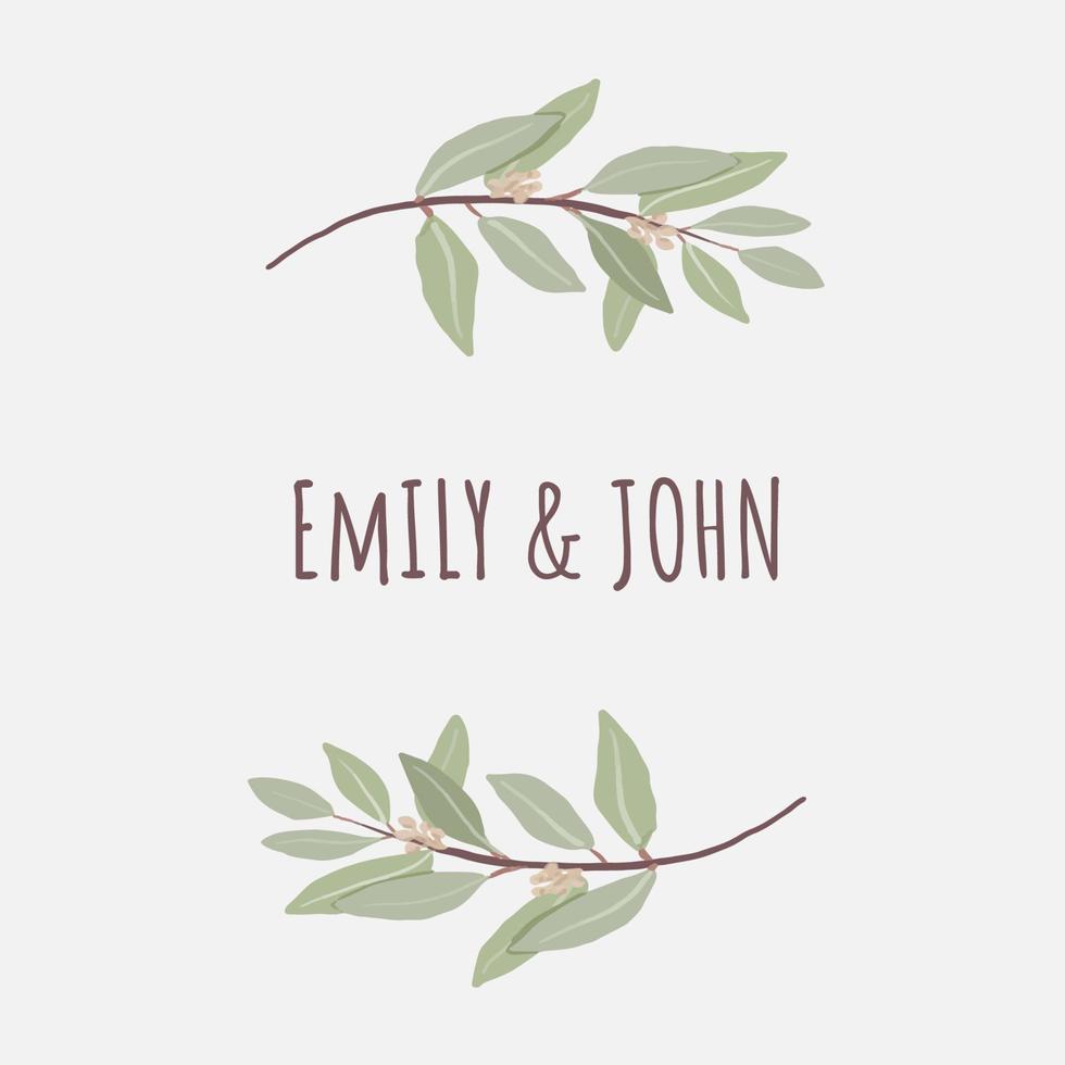 minimal hand drawn eucalyptus wreath frame for wedding invitation or logo vector