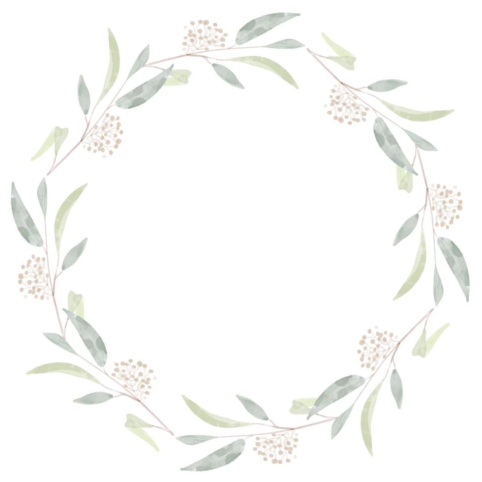 watercolor seeded eucalyptus leaf branch wreath frame vector