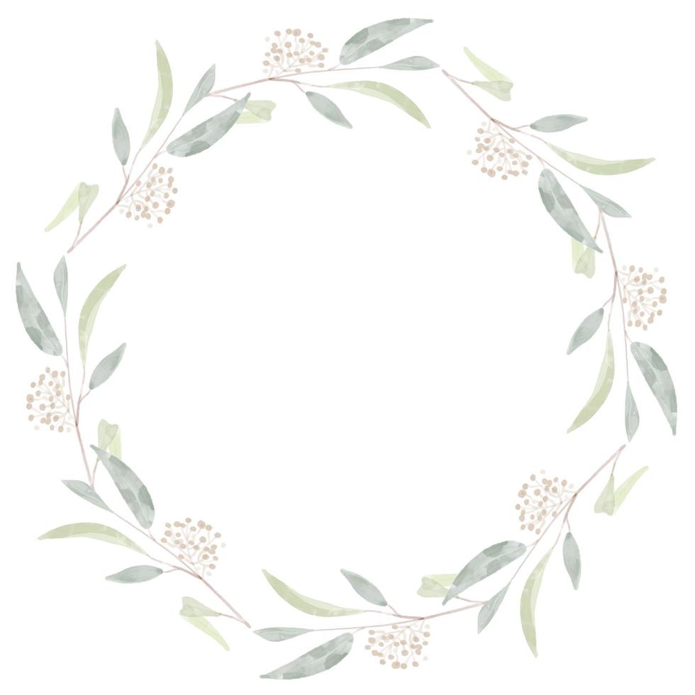 watercolor seeded eucalyptus leaf branch wreath frame vector