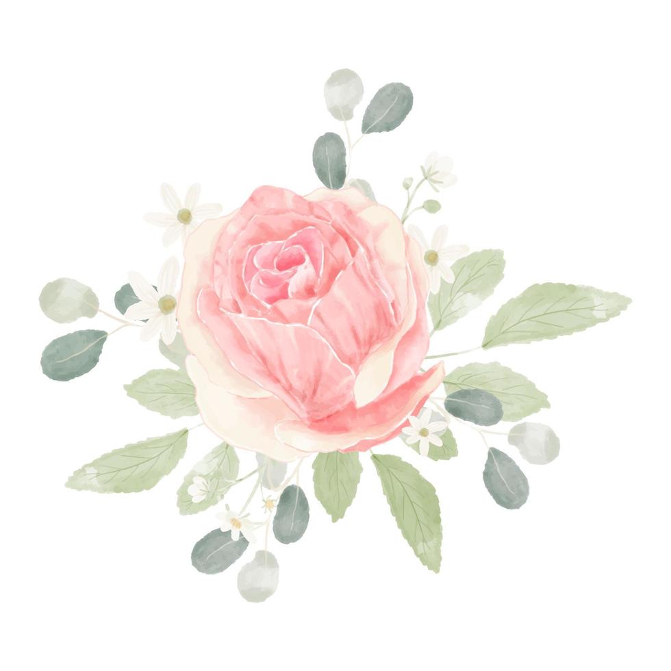 pink pastel watercolor rose flower bouquet arrangement vector