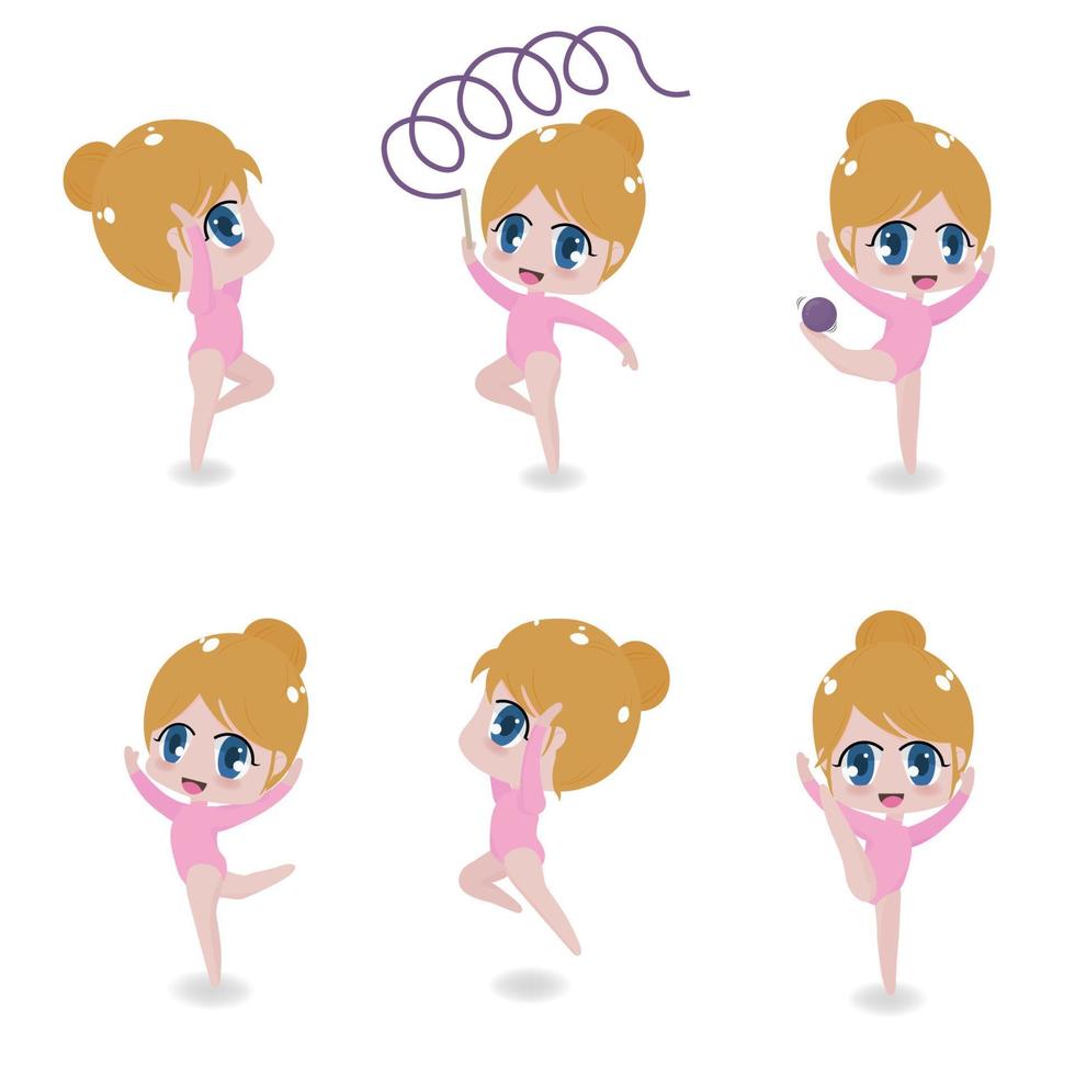 cute gymnast girl character collection isolated on white background vector