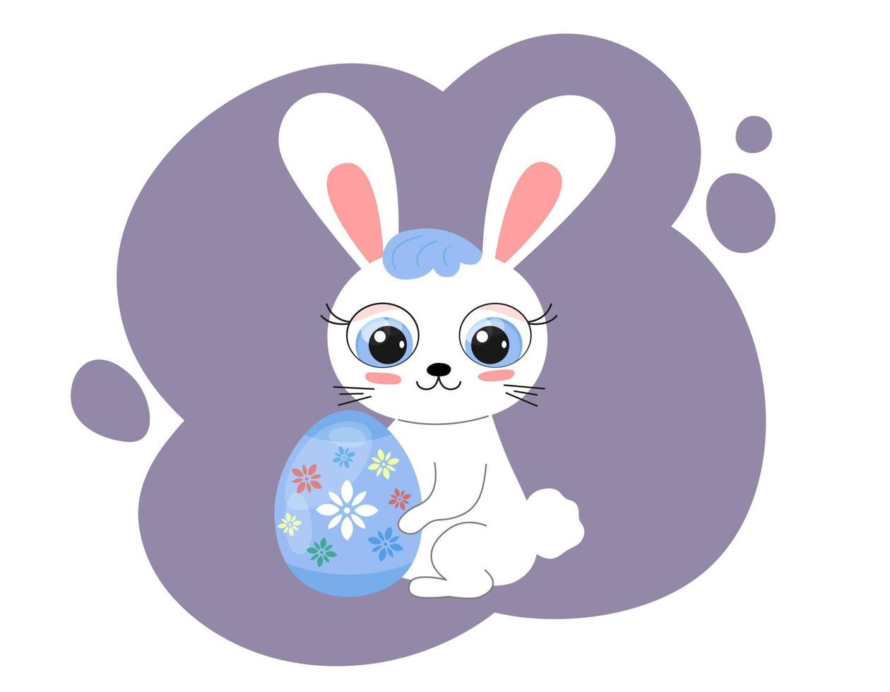 lindo conejito de Pascua aislado. conejo de dibujos animados con huevo de pascua colorido. conejito divertido sentado y sonriendo. ilustración plana vectorial vector