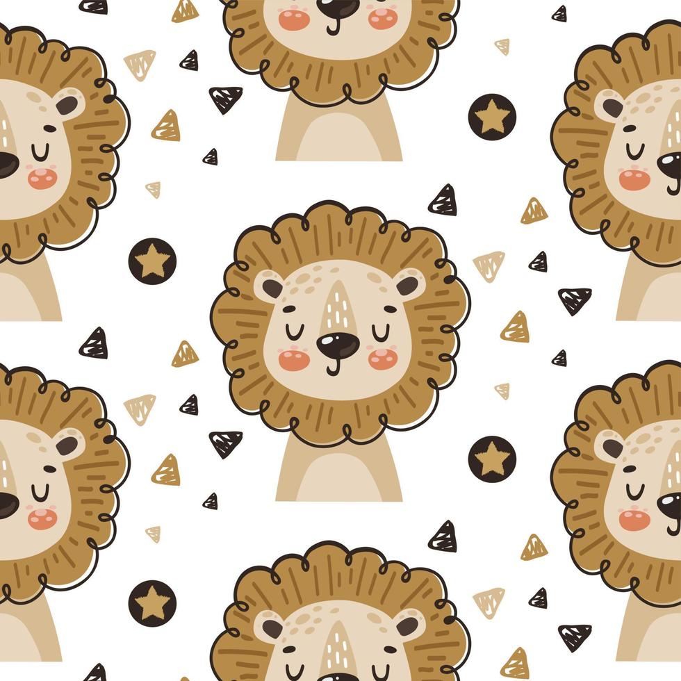 Cute dibujos animados león animal de patrones sin fisuras para niños vector
