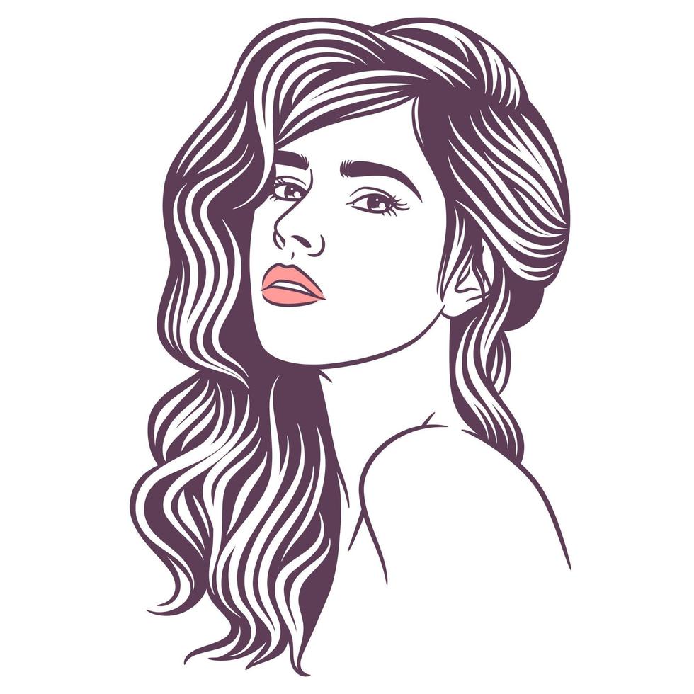 Beauty woman line art illustration black and white vector