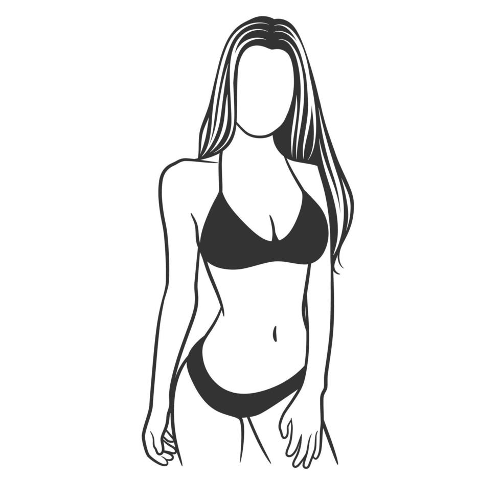 Beautiful girl in bikini black and white drawing vector
