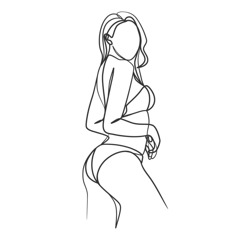 Continuous one line art drawing of woman body in bikini vector