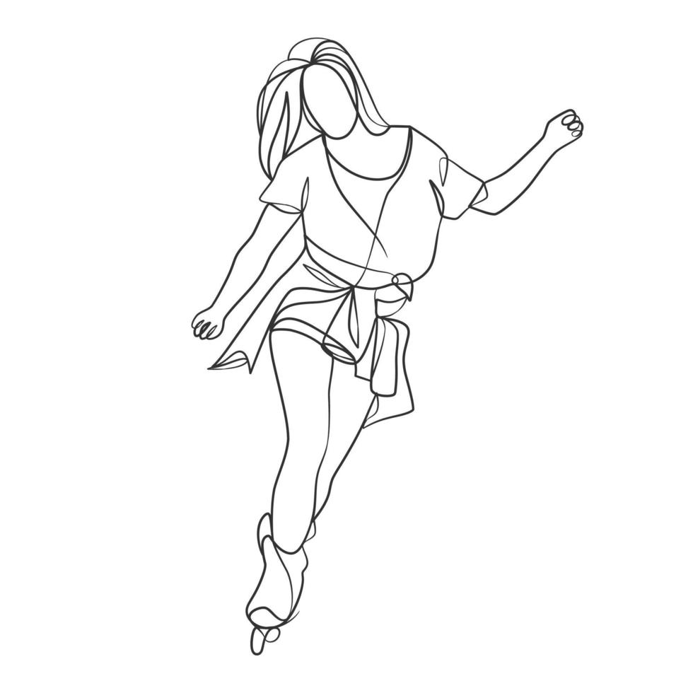 Continuous line drawing of girl on rollers vector