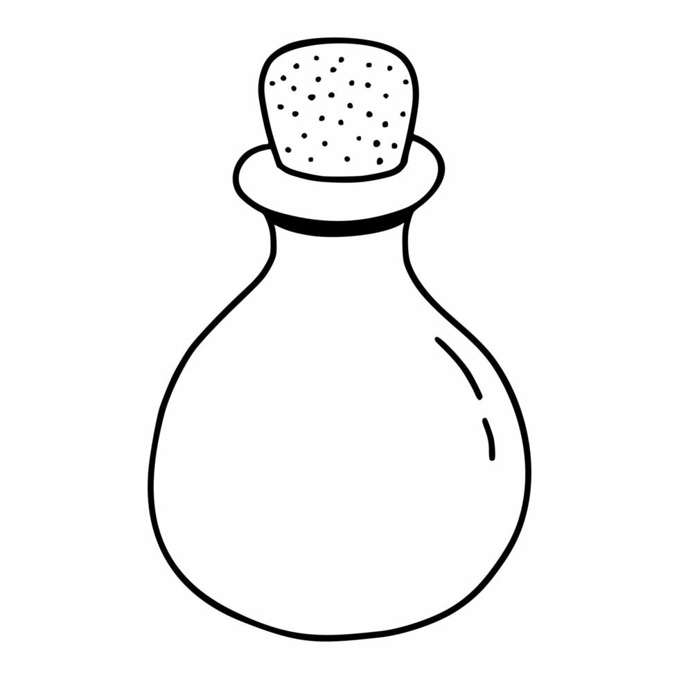 Jar with cork. Vector doodle illustration. Magic love  potion.