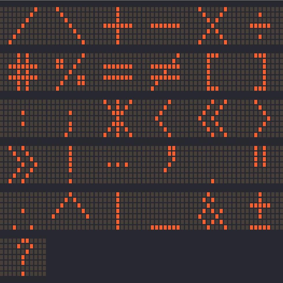 Digital Letter Symbols Led orange color and a dark background, Vector illustration