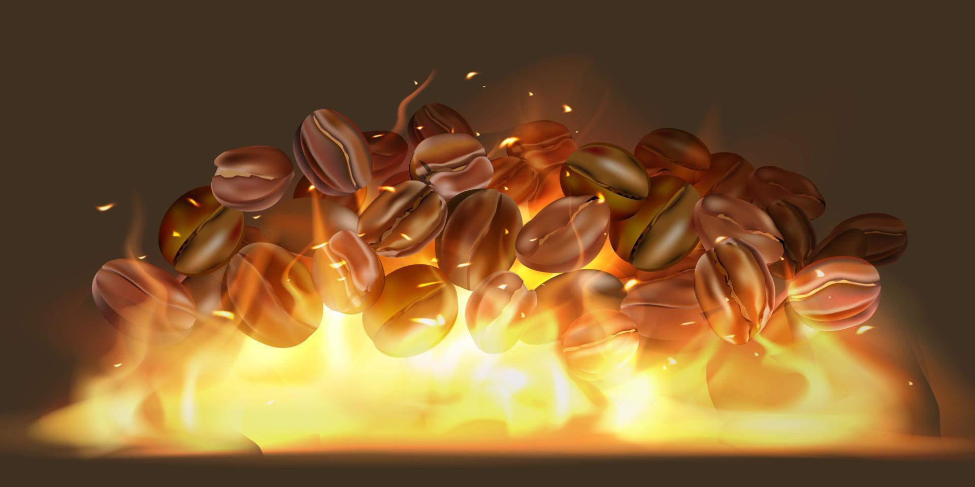 Coffee beans roasting with fire vector