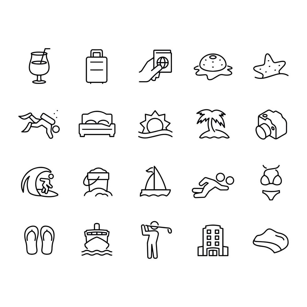 diseño de vectores de iconos de línea de resort de playa