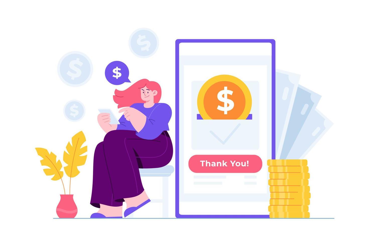 Online Mobile Payment concept vector Illustration idea for landing page template, secure transaction for purchase in e-commerce using smart bank terminal, technology, Hand drawn Flat Styles