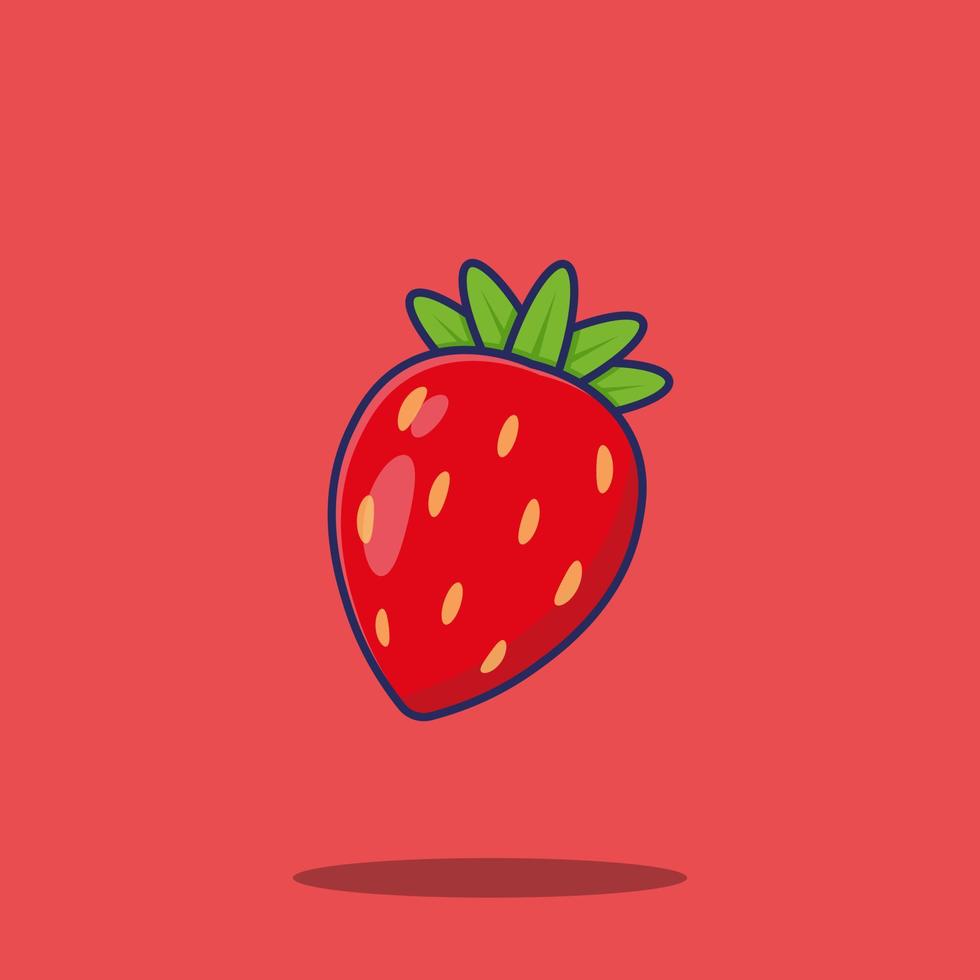 strawberry fruit cartoon illustration with fill and outline vector