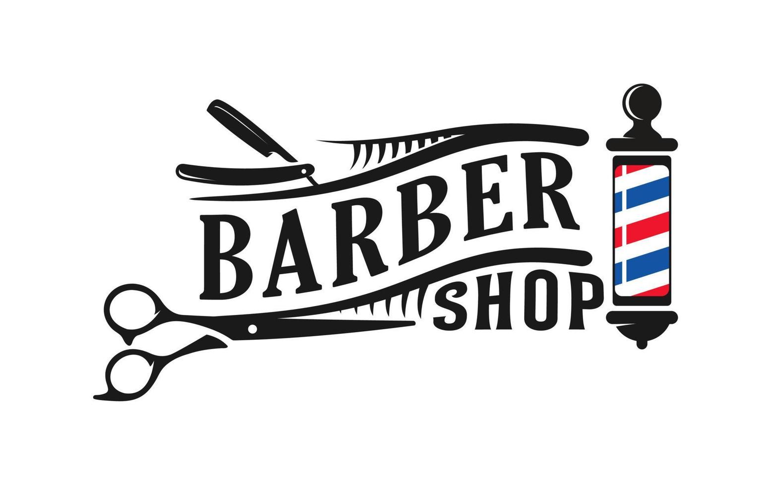 Barbershop logo vintage classic style, salon fashion haircut pomade badge icon simple minimalist modern, barber pole razor shave scissor razor blade retro symbol vector. luxury elegant design vector