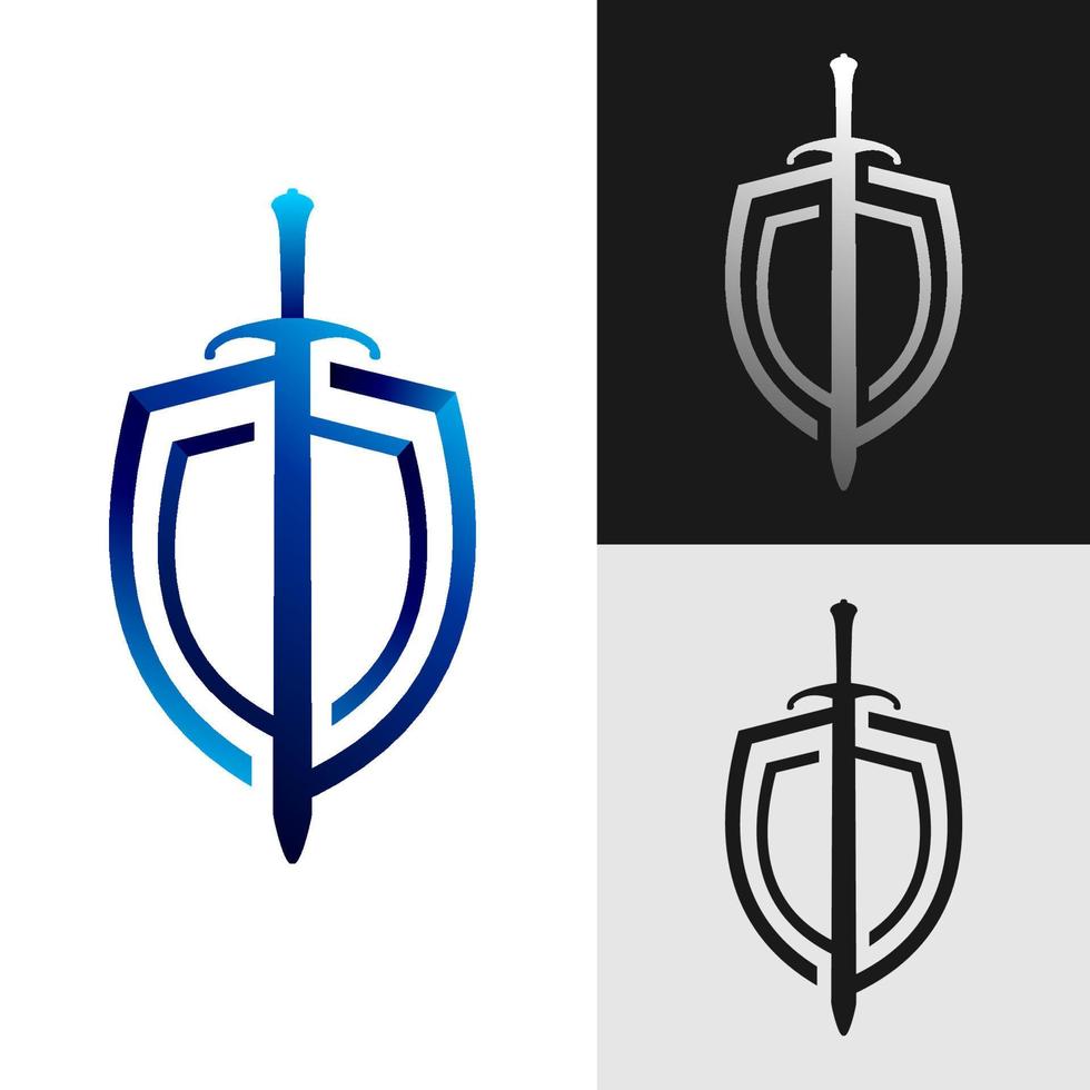 Shield and sword icon, logo isolated on white background vector