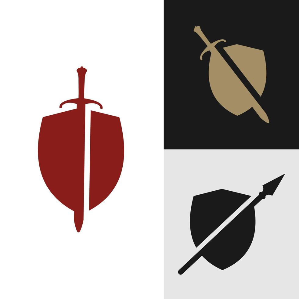 icono de escudo y espada, logotipo aislado en fondo blanco vector