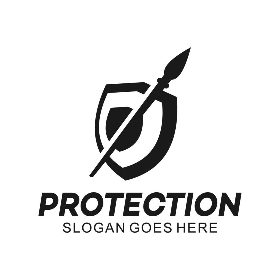Shield and spear logo concept. shield vector design logo