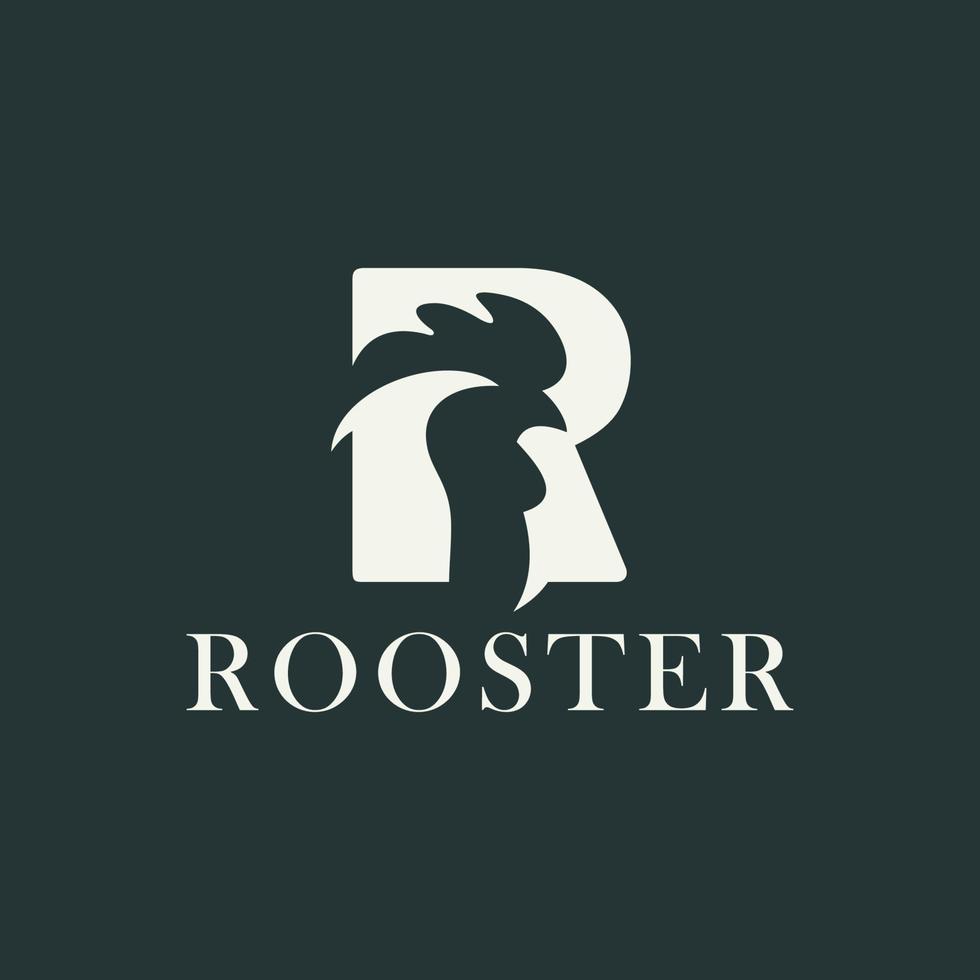 Initial Letter R Monogram Combination with Chicken Head for Roster Logo Design Vector