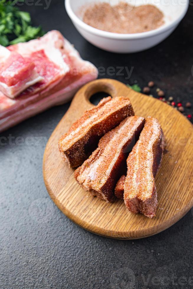 belly meat bacon piece meat layers fat lard fresh pork meat pickling in