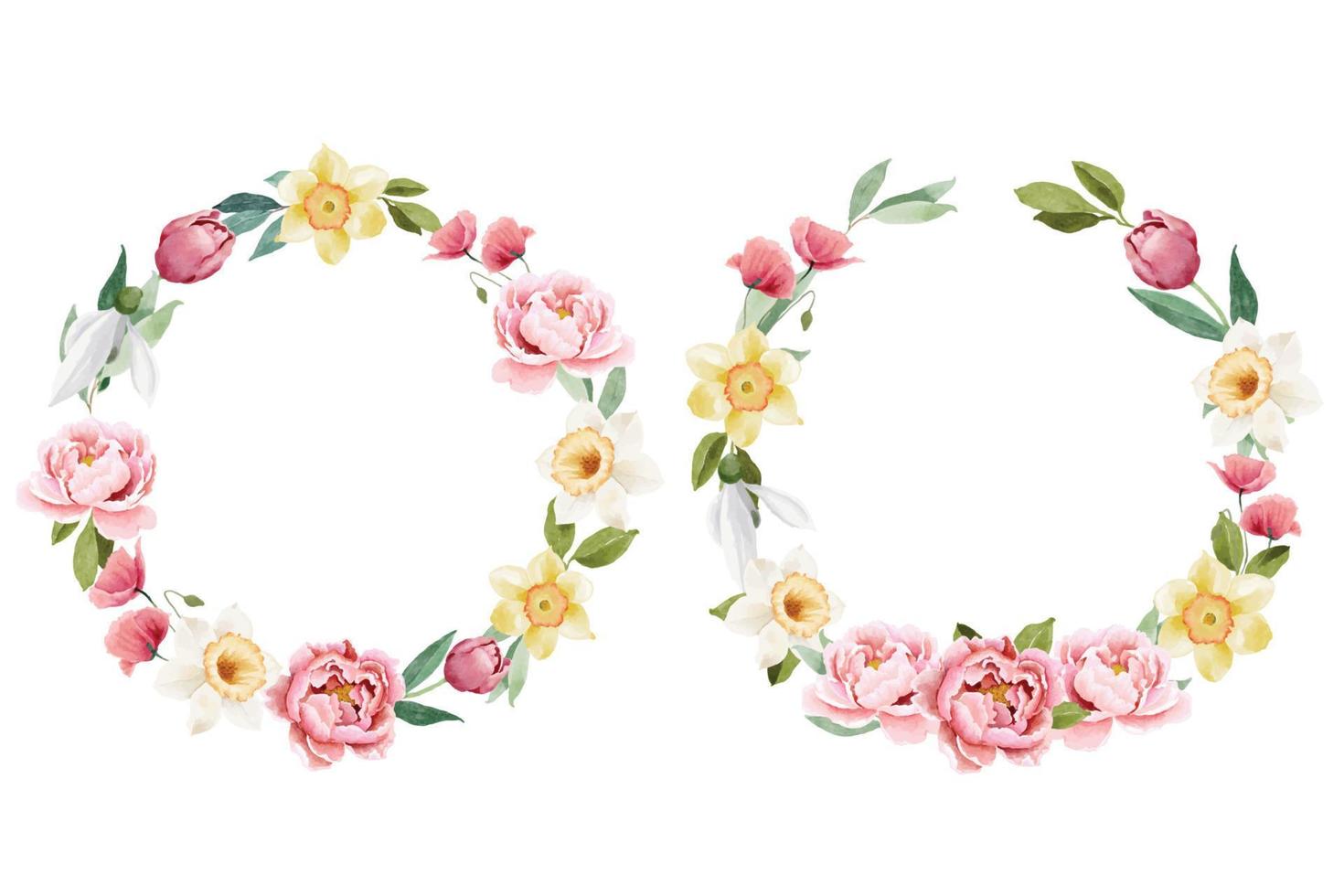 Watercolor Peony and Spring Flowers Wreaths vector