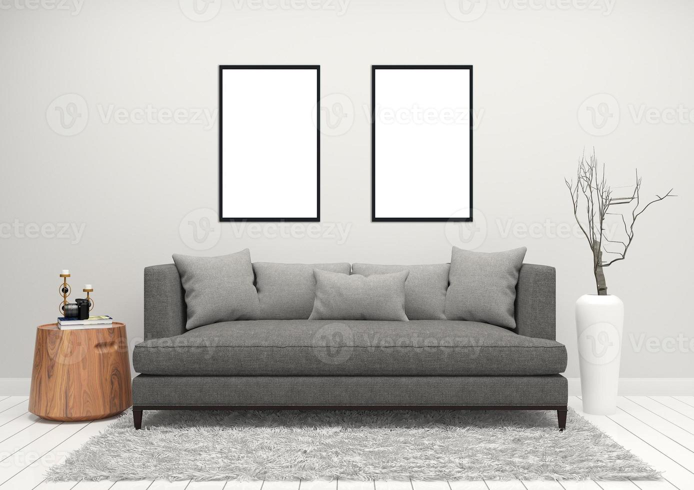 Living room interior house floor template background frame mock up design copy space 3d render photo
