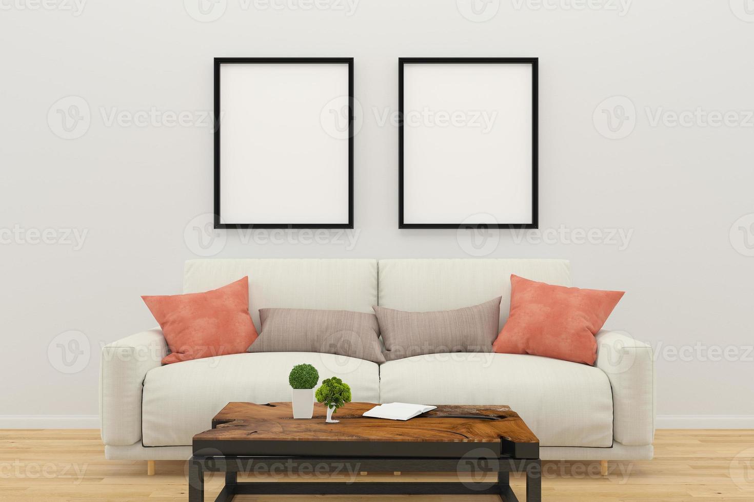 Living room interior house floor template background frame mock up design copy space 3d render photo