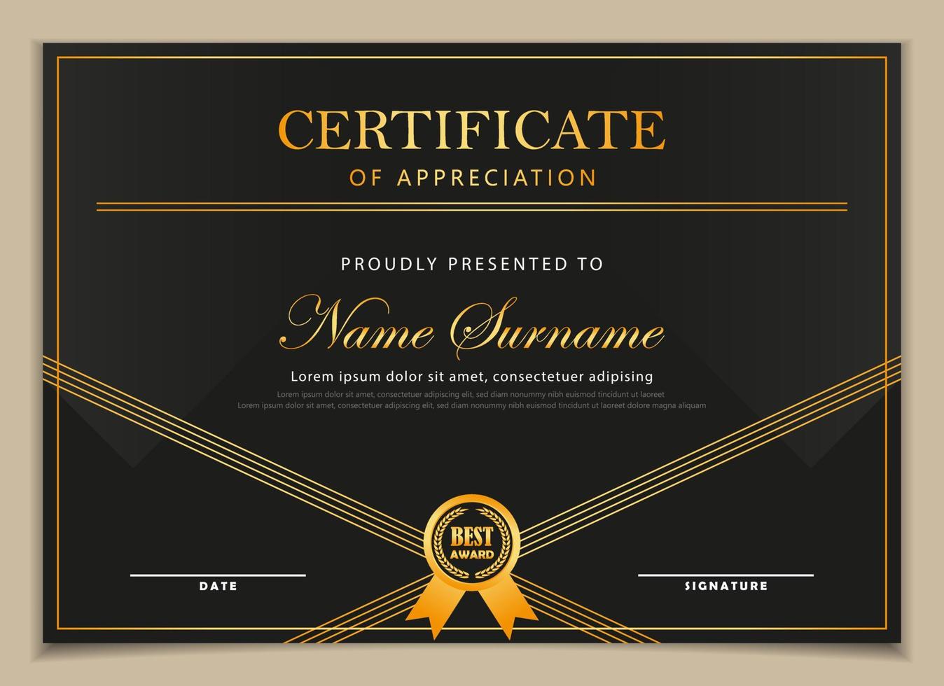 luxury black diploma certificate with gold line by vector design