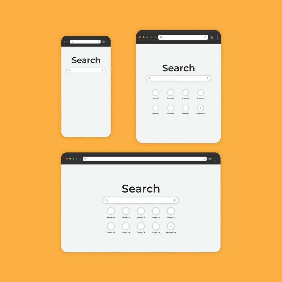 Search Engine Screen Mockup for mobile phone, tablet, laptop and desktop screen vector illustration