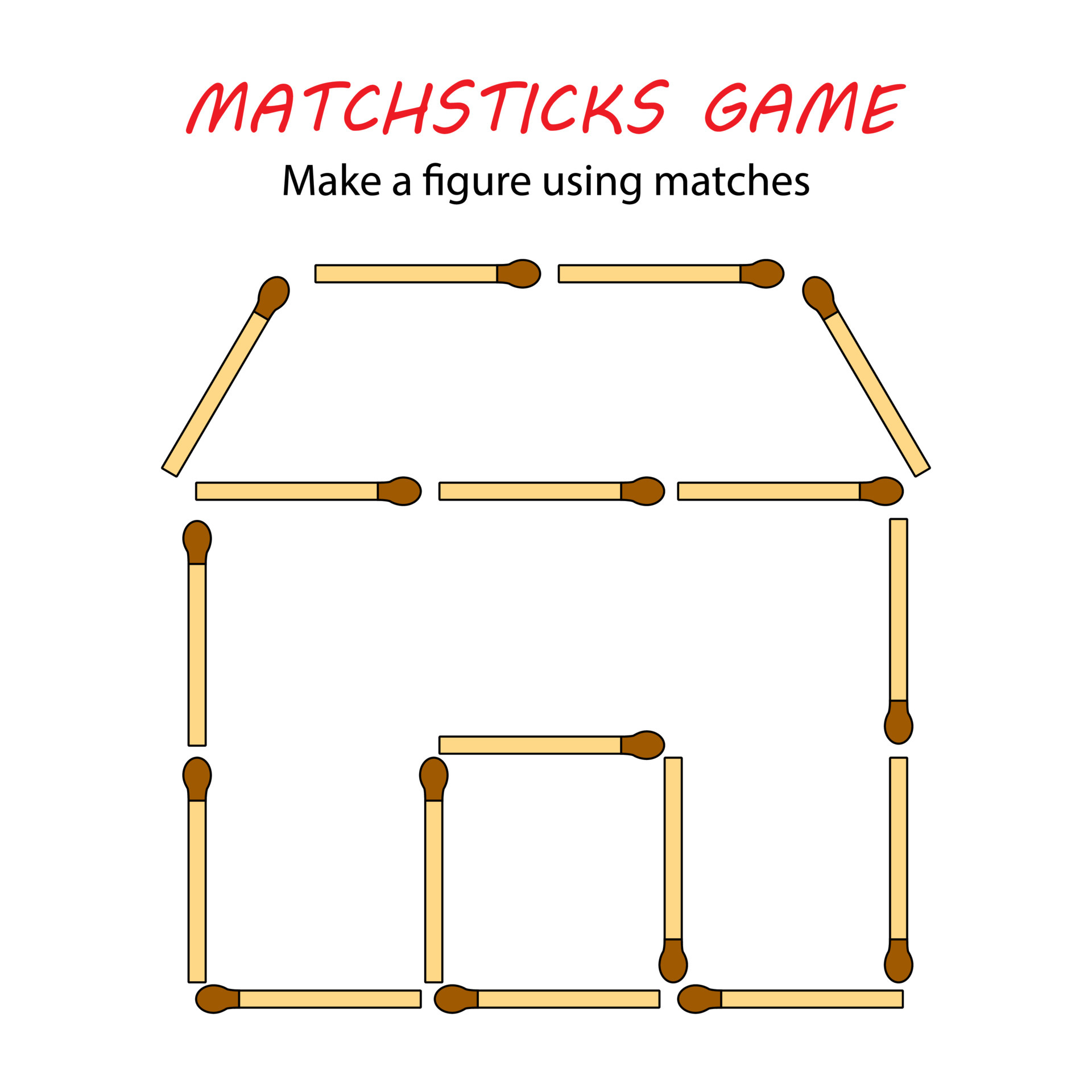 Matchsticks game for kids. Puzzle game with matches. Hand motility