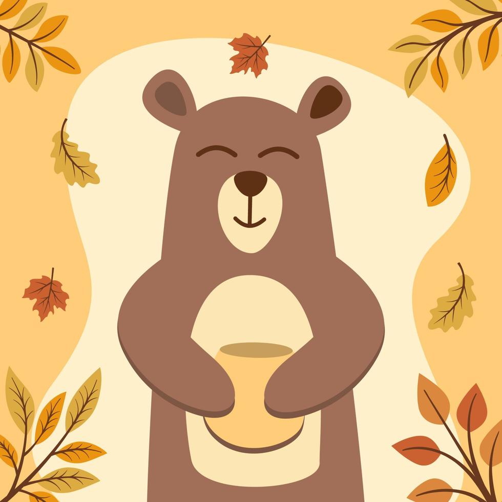 oso de otoño en vector de estilo plano simple
