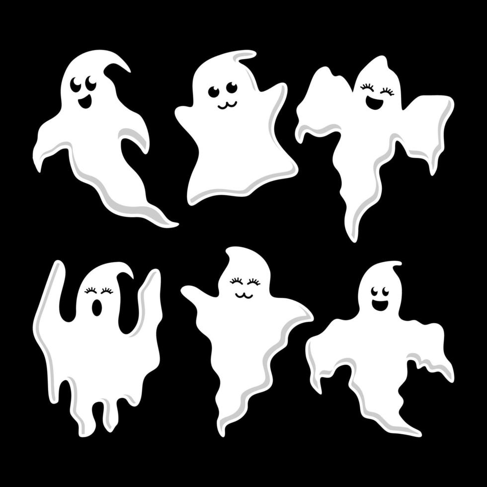 vector de iconos de fantasmas lindos sobre fondo negro