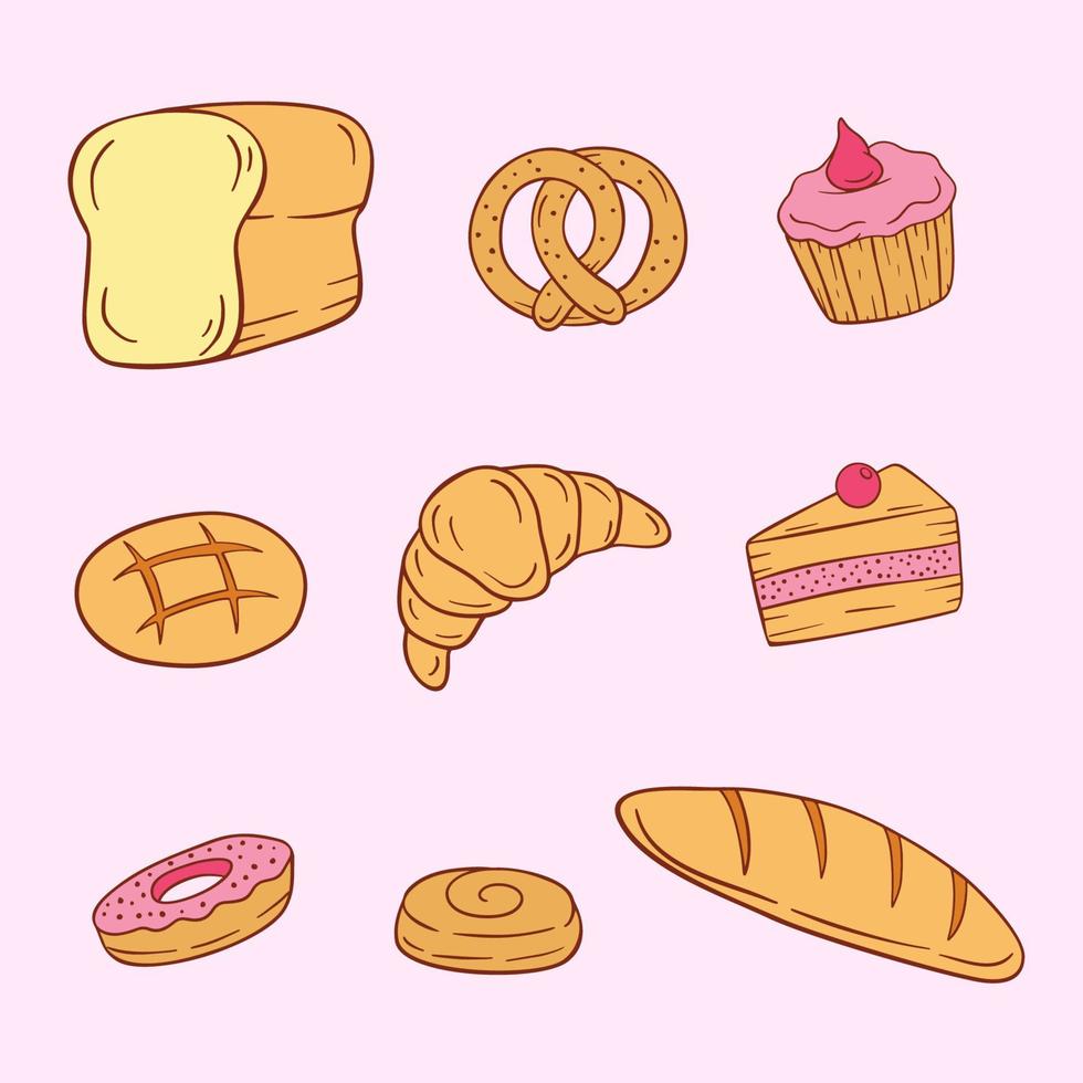 conjunto de iconos de vector de pan y panadería