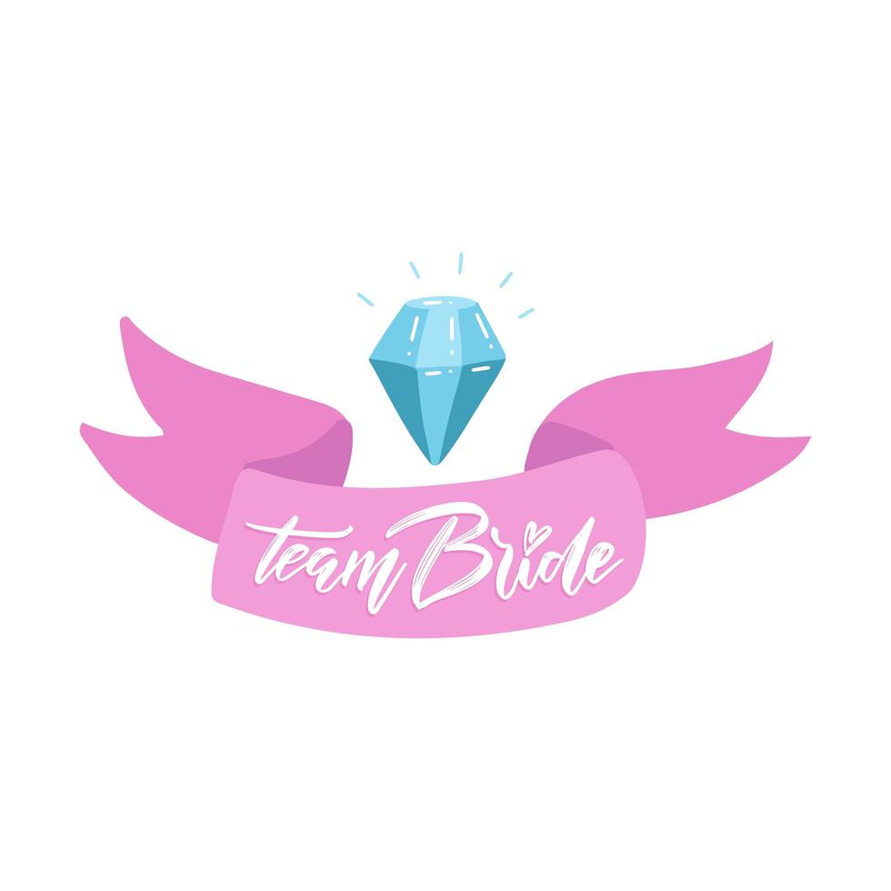 Team Bride -Hand lettering typography text with ribbon and diamond in vector. Hand letter script wedding sign art design. Good for scrap booking, posters, textiles, gifts, wedding set vector