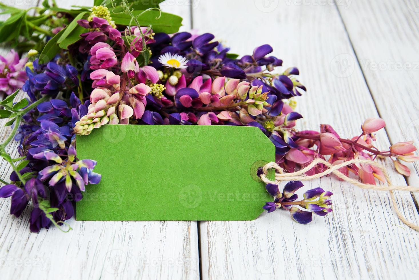 Lupine flowers on a  table photo