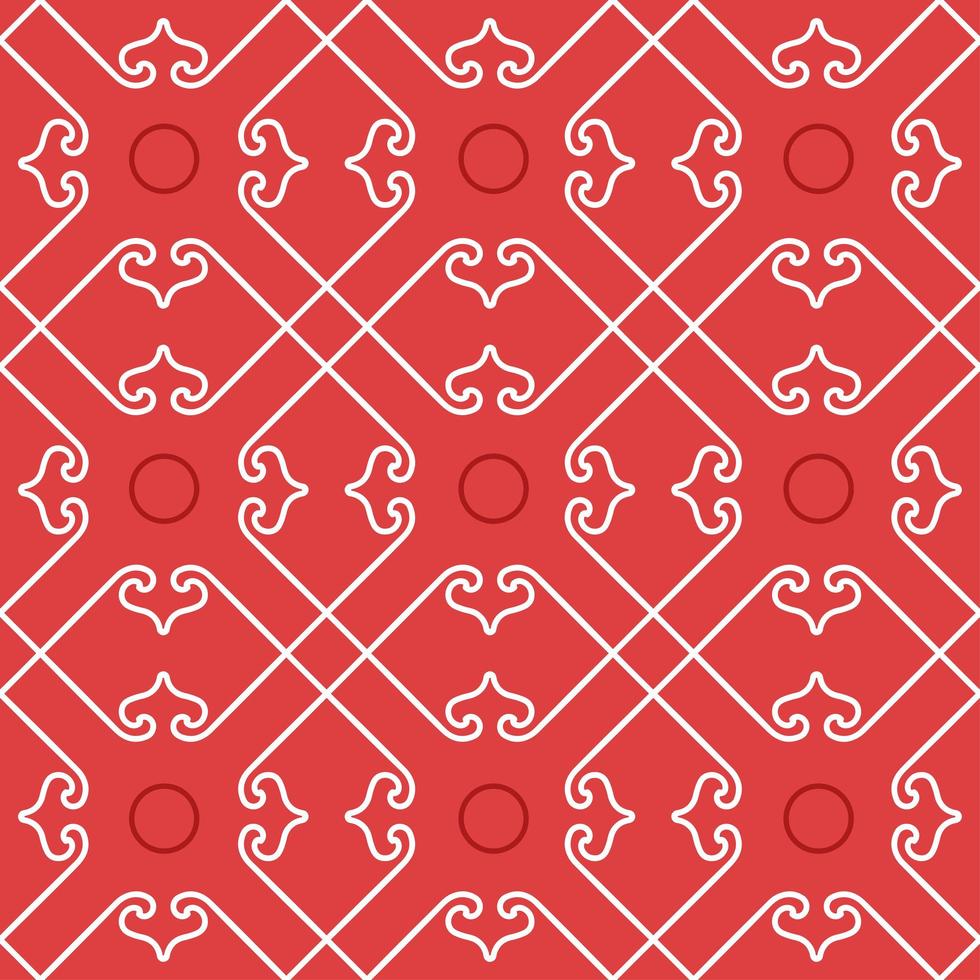 Folk geometric seamless pattern with squares, lines, grid, diamonds, repeat tiles. Simple red and white texture. Abstract Christmas holiday background. Vector Design for decor, print, carpet, textile