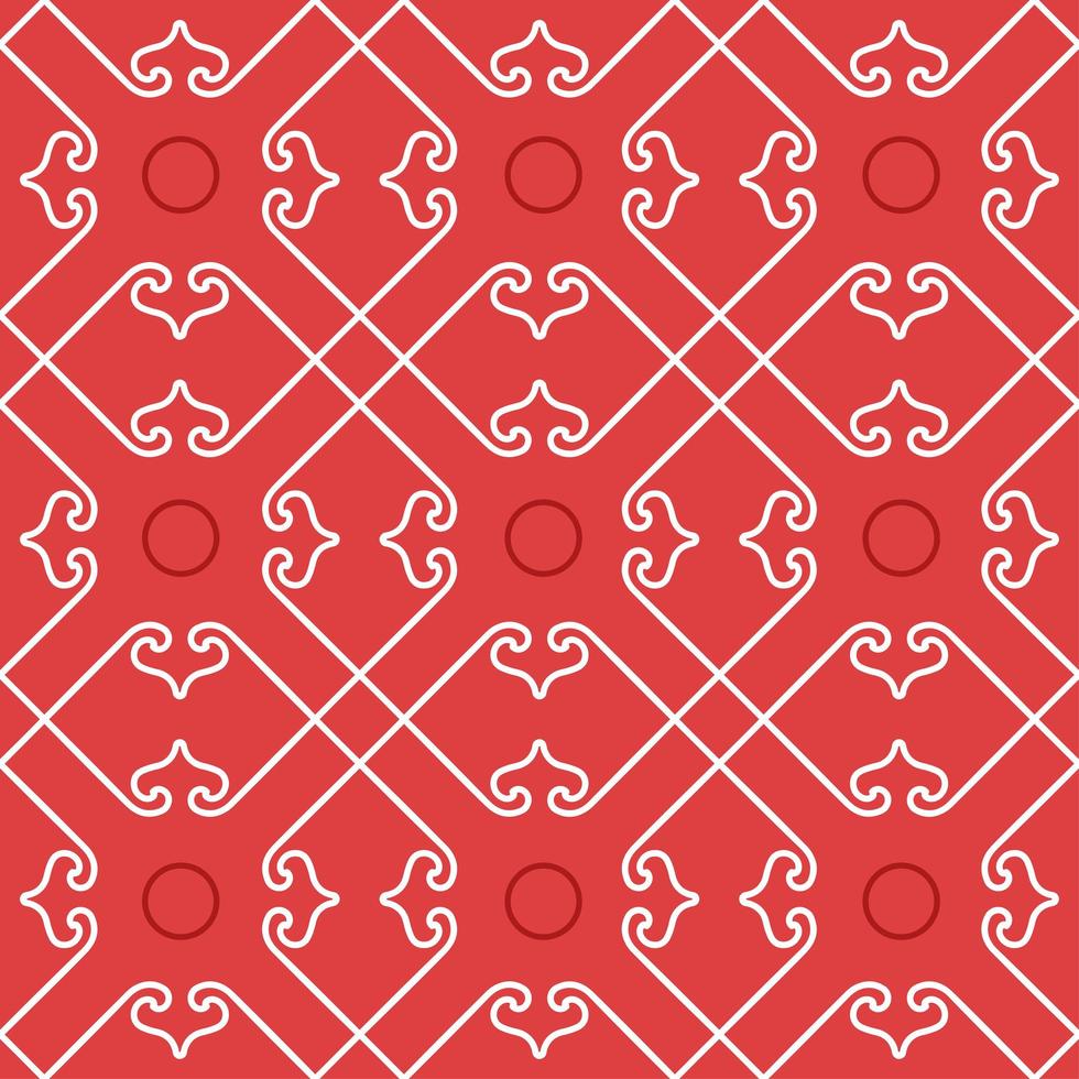 Folk geometric seamless pattern with squares, lines, grid, diamonds, repeat tiles. Simple red and white texture. Abstract Christmas holiday background. Vector Design for decor, print, carpet, textile