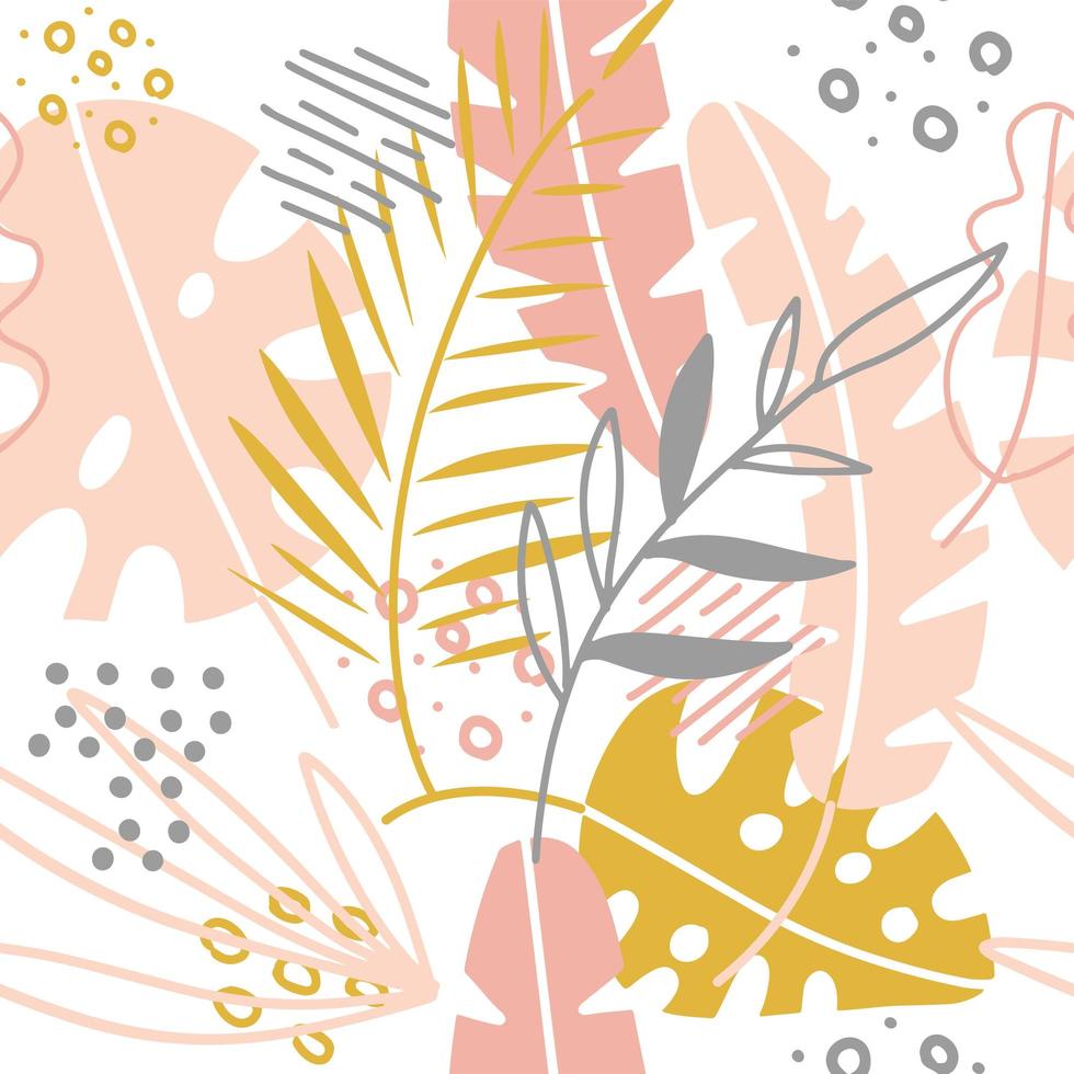 Seamless tropical abstract hand drawn brushstroke palm leaves pattern . vector hand drawn scandinavian illustration