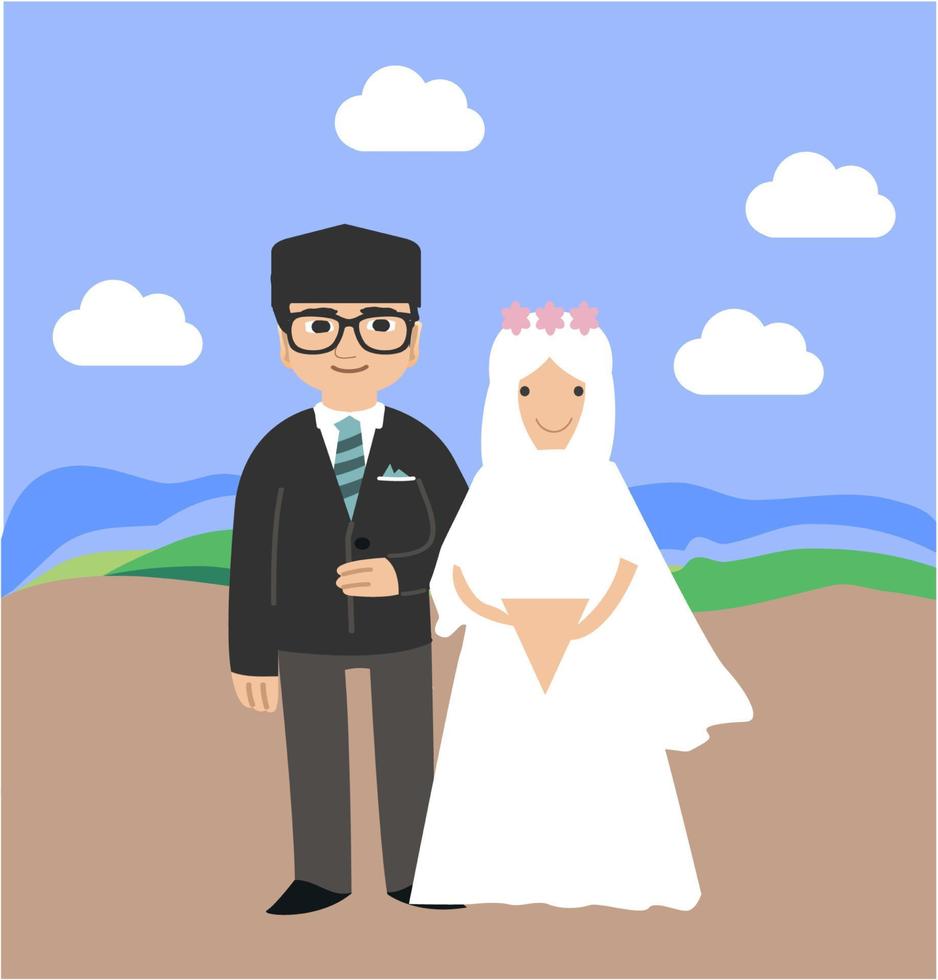 muslim couple wedding bridge illustration and vector icon