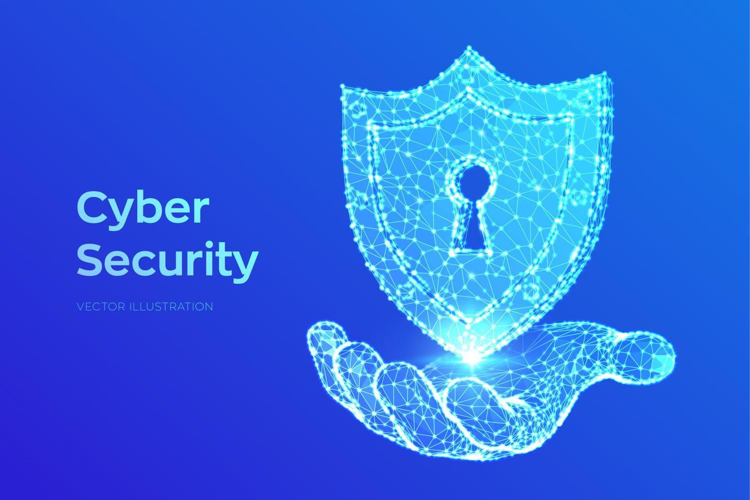 Security shield. Cyber security. Shield With Keyhole icon in hand. Protect and Security of Safe concept. Illustrates cyber data security or information privacy idea. Low polygonal vector Illustration.