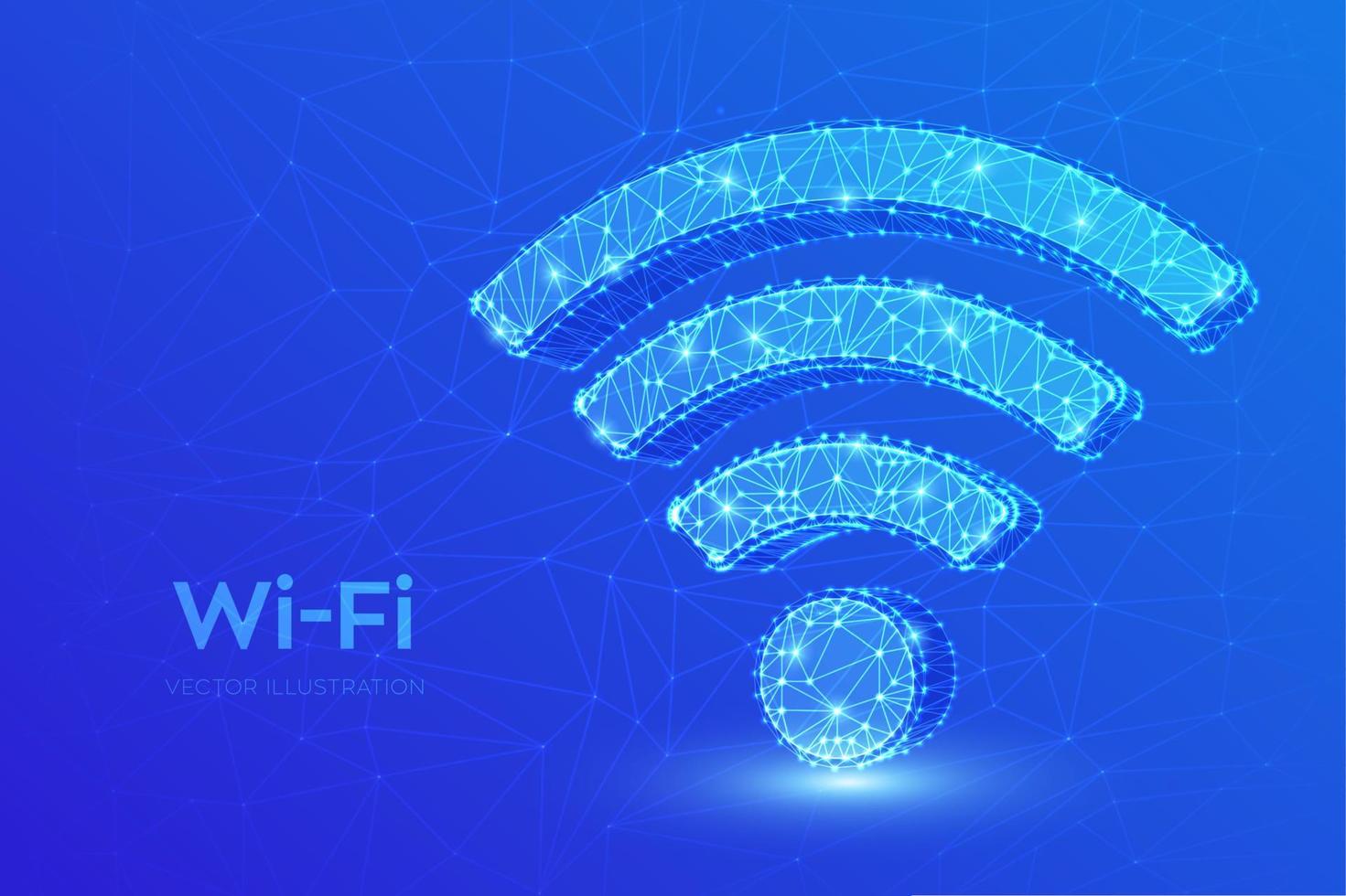Wi-Fi network icon. Low poly abstract Wi Fi sign. Wlan access, wireless hotspot signal symbol. Mobile connection zone. Data transfer. Router or mobile transmission. 3D polygonal vector illustration.