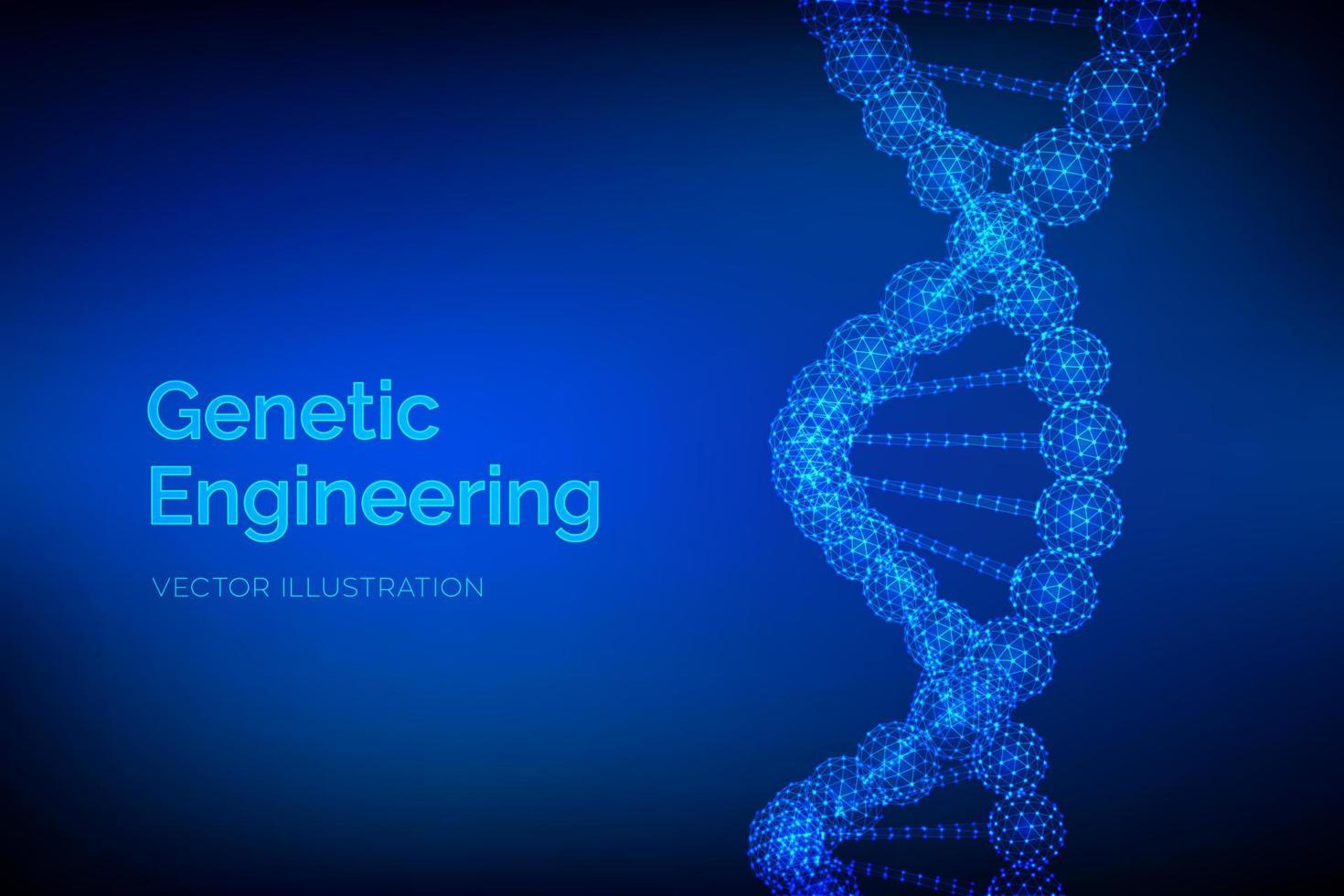 DNA sequence. Wireframe DNA molecules structure mesh. DNA code editable template. Science and Technology concept. Vector illustration.