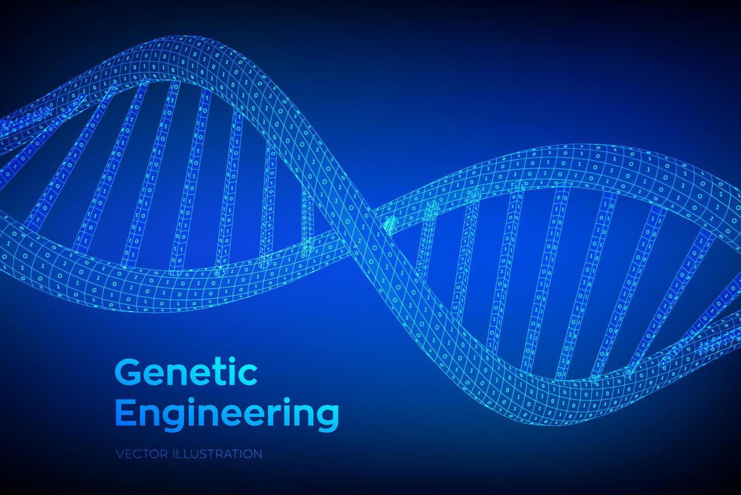 secuencia de adn concepto código binario genoma humano. malla de estructura de moléculas de adn digital de estructura metálica. plantilla editable de código de ADN de inteligencia artificial. concepto de ciencia y tecnología. ilustración vectorial vector