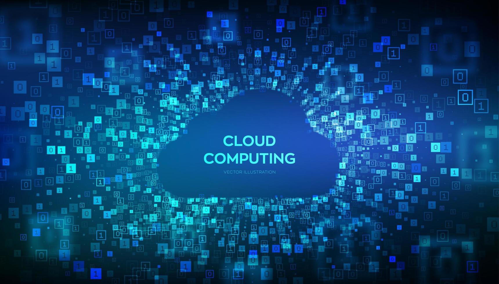 fondo de tecnología en la nube. computación en la nube. concepto de Internet de almacenamiento en la nube. ciberespacio futurista abstracto. túnel de flujo de datos binarios. grandes datos código digital con dígitos 1.0. ilustración vectorial vector