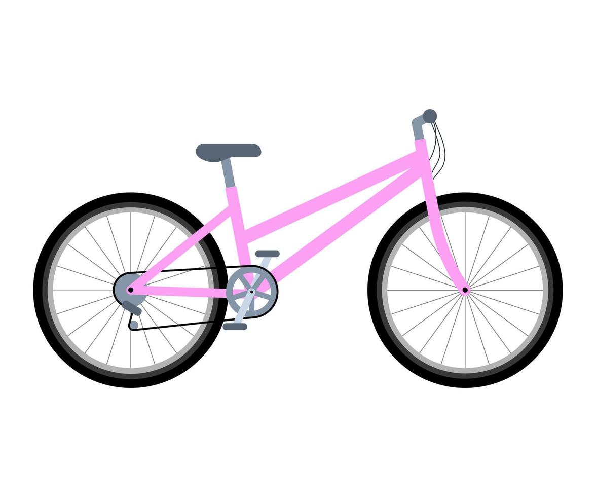 Female pink bike. Eco-friendly bicycling. Vector illustration in flat style on white isolated background.