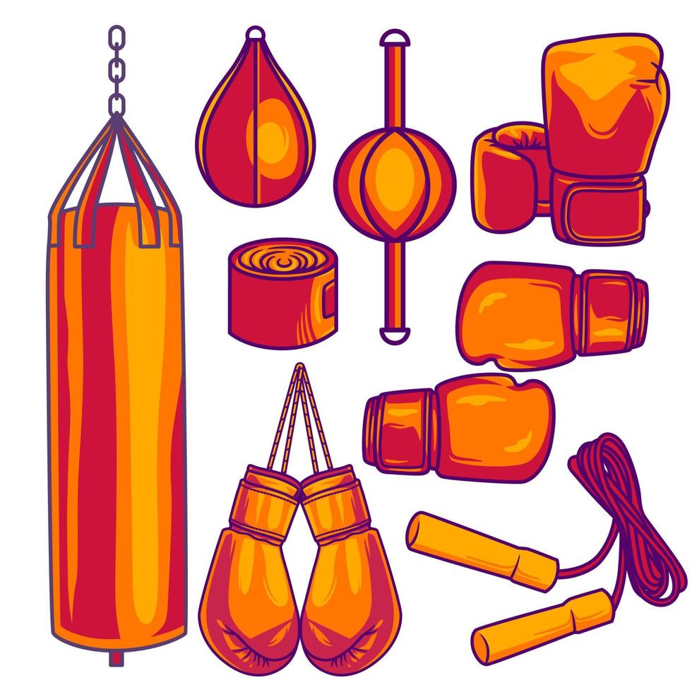 Boxing Equipment Tools Set Vector. vector