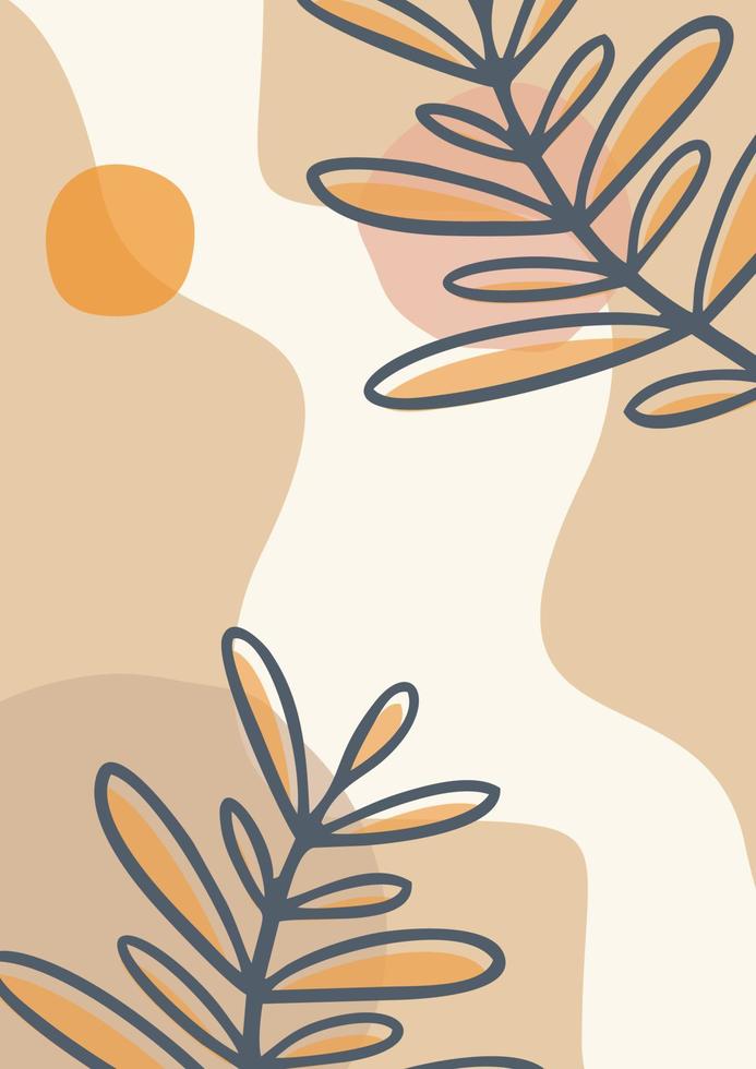 Organic Abstract Minimalist Pastel Background With Leaves vector